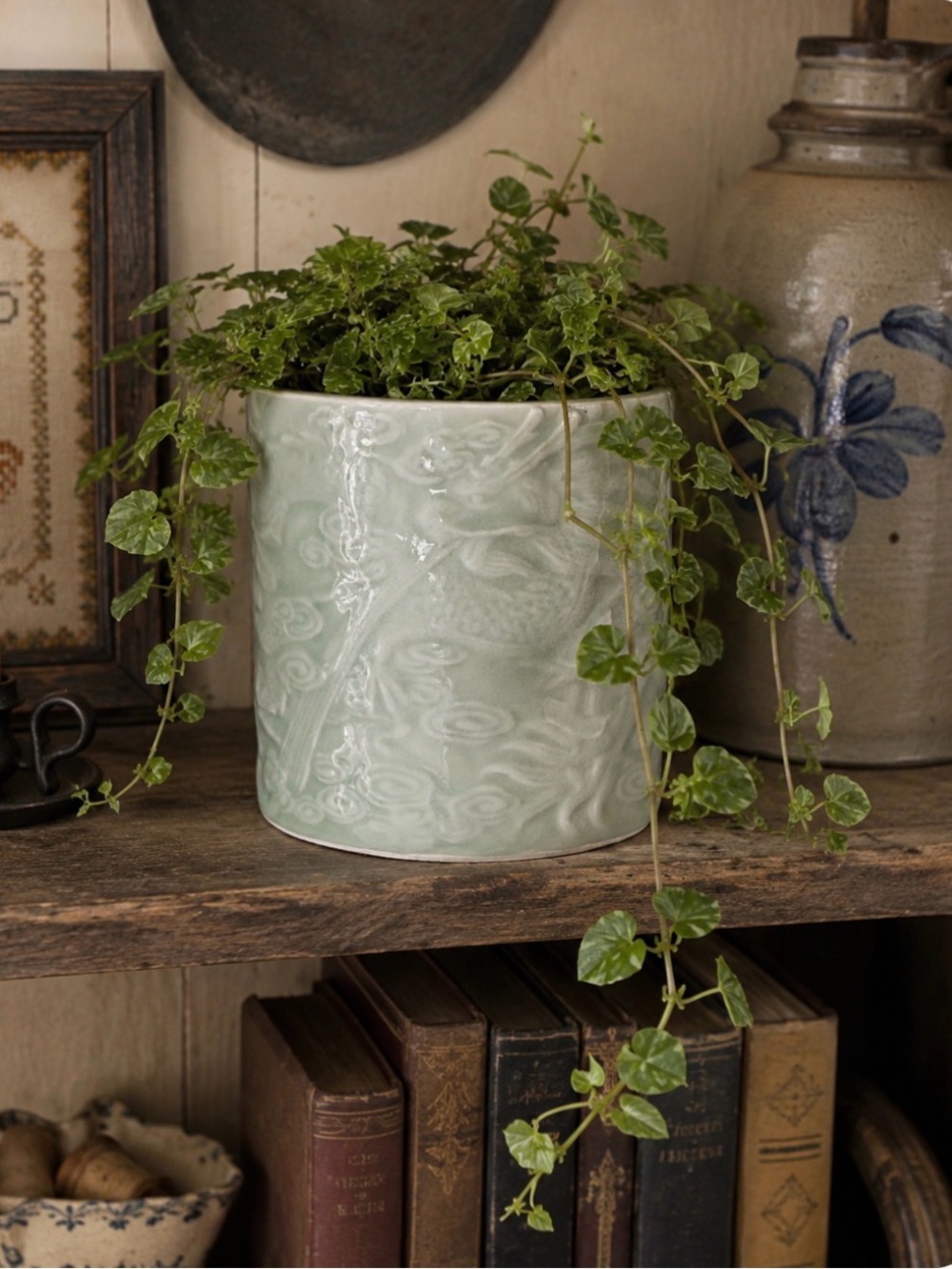 Antique Chinese Celadon Porcelain Brush Pot